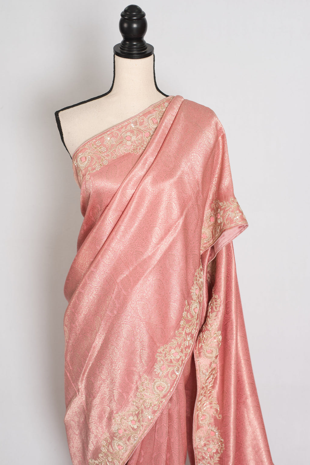 Navya | Baby Pink Semi Brocade Silk Hand Embroidery Saree | Pastel Collection