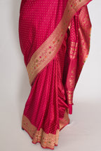 Rosy | Rose Pink Semi Mashru Banarasi Saree | Pre-Stitched Size 40 Blouse