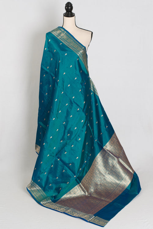 Gauri | Peacock Green & Gold Katan Silk Banarasi Saree | Silk Mark Certified