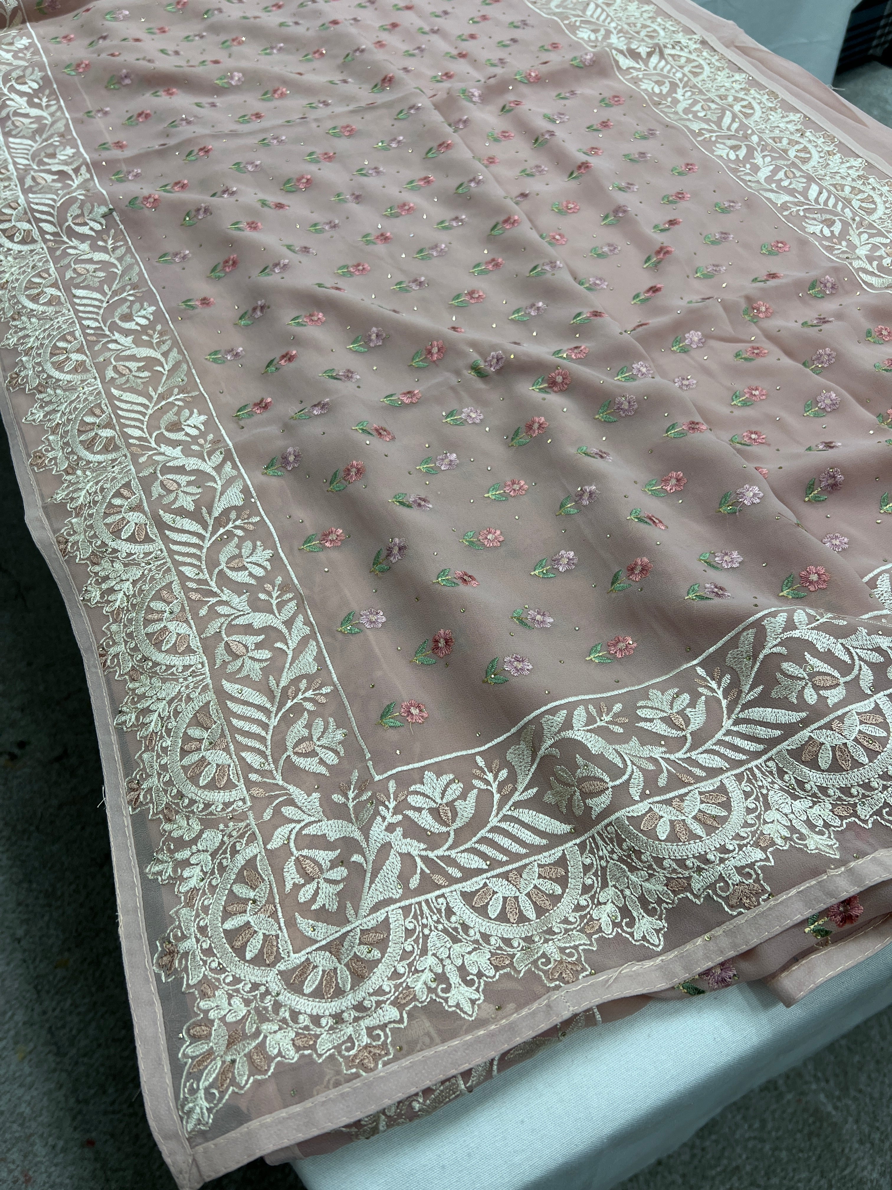 Embroidery Work Mauve Georgette Cocktail Saree
