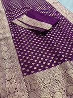 Trina : Wine and Gold Crepe Georgette Banarasi Saree