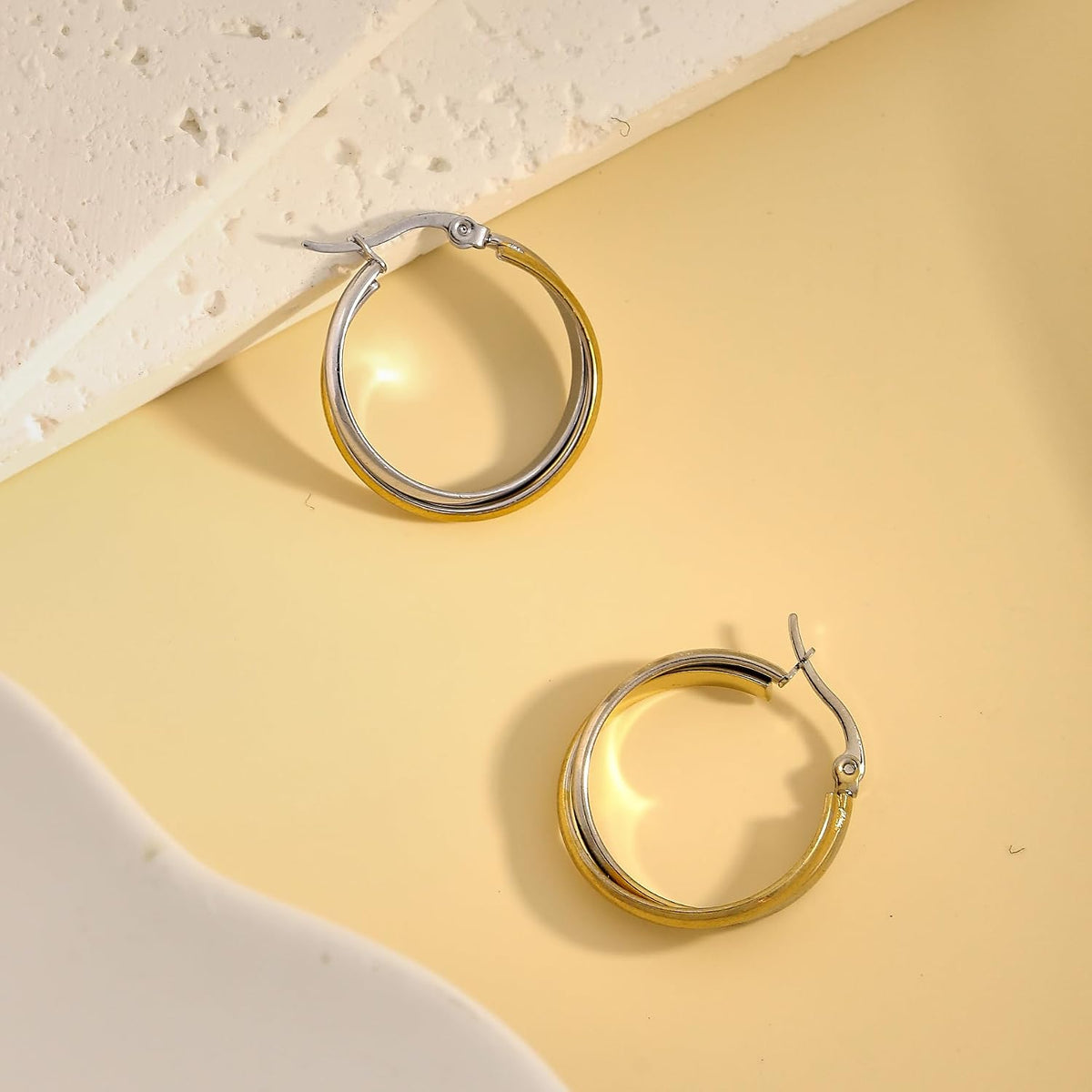 Two Tone Earrings for Women Gold and Silver Earrings Polished Chunky Huggie Hoop Earring Fashion Jewelry Two Tone Jewelry for Woman