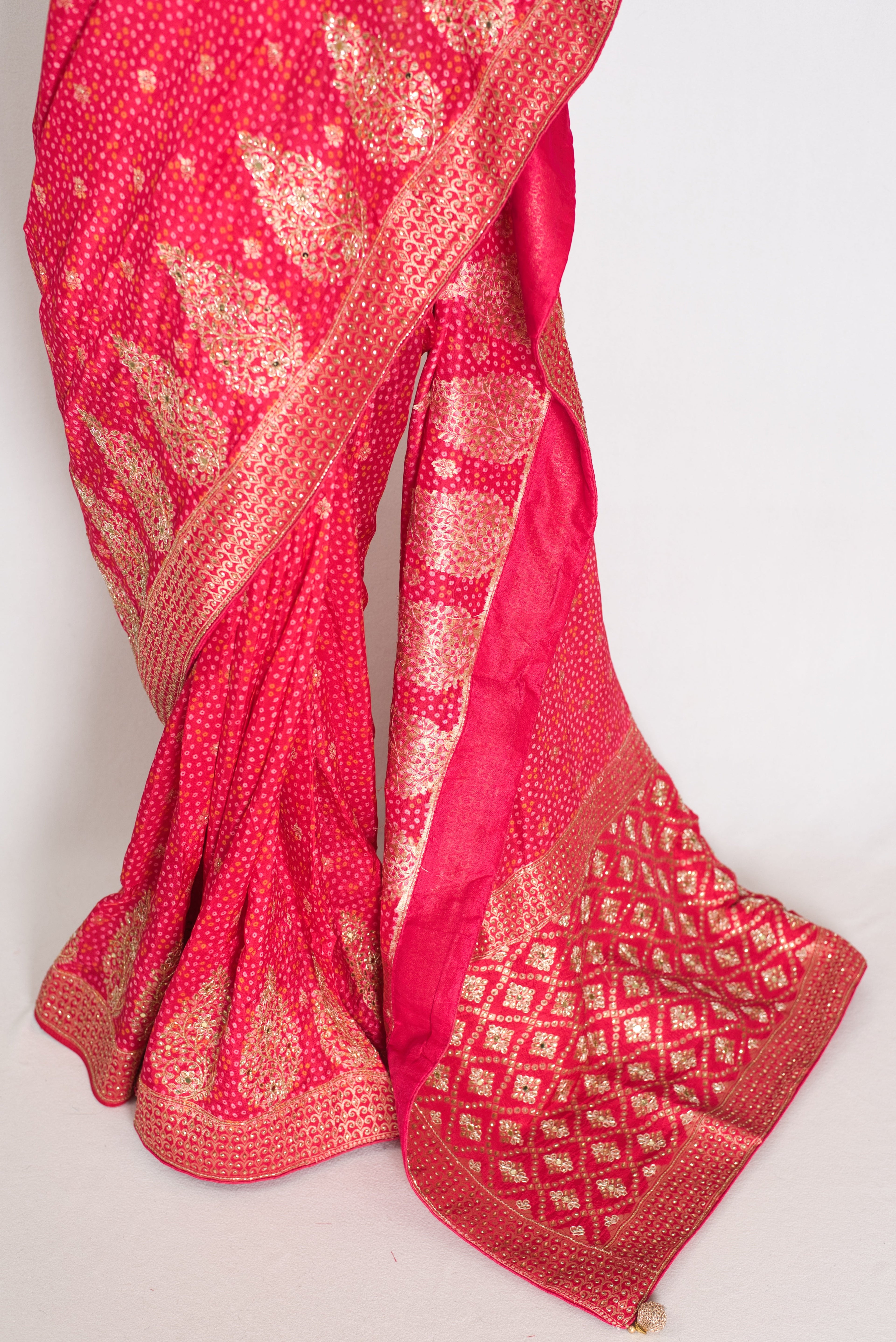 Mili | Hot Pink Dola Silk Embroidery Saree | Sequins & Zari Accents