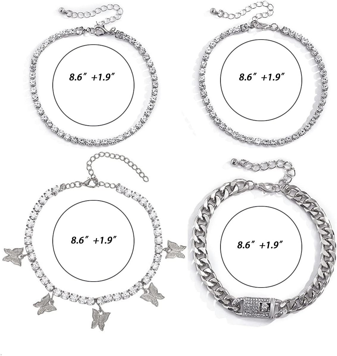 Butterfly Ankle Bracelet for Women Rhinestone Anklets Bulk Adjustable Layered Beach Ankle Bracelet Braided Chain Anklet Charm Ankle Bracelet Jewerly Gift