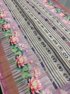Rai | Off White & Lavender Ikkat Fusion Semi Tussar Saree
