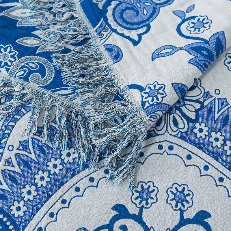 Floral Tassel Soft Lightweight Sofa Throw Blanket