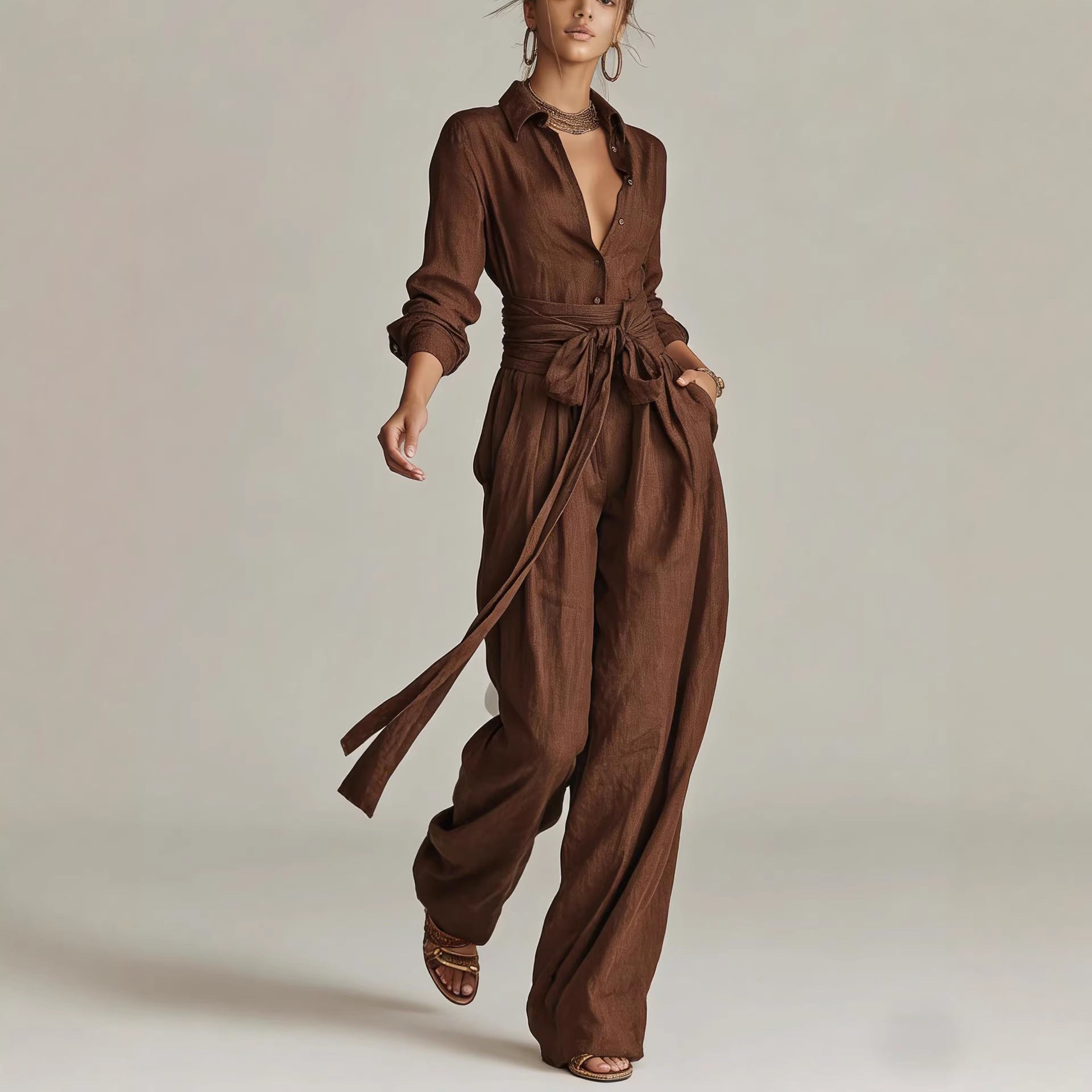 Solid-color High-waisted Short-sleeve Pants Fashion Casual Set
