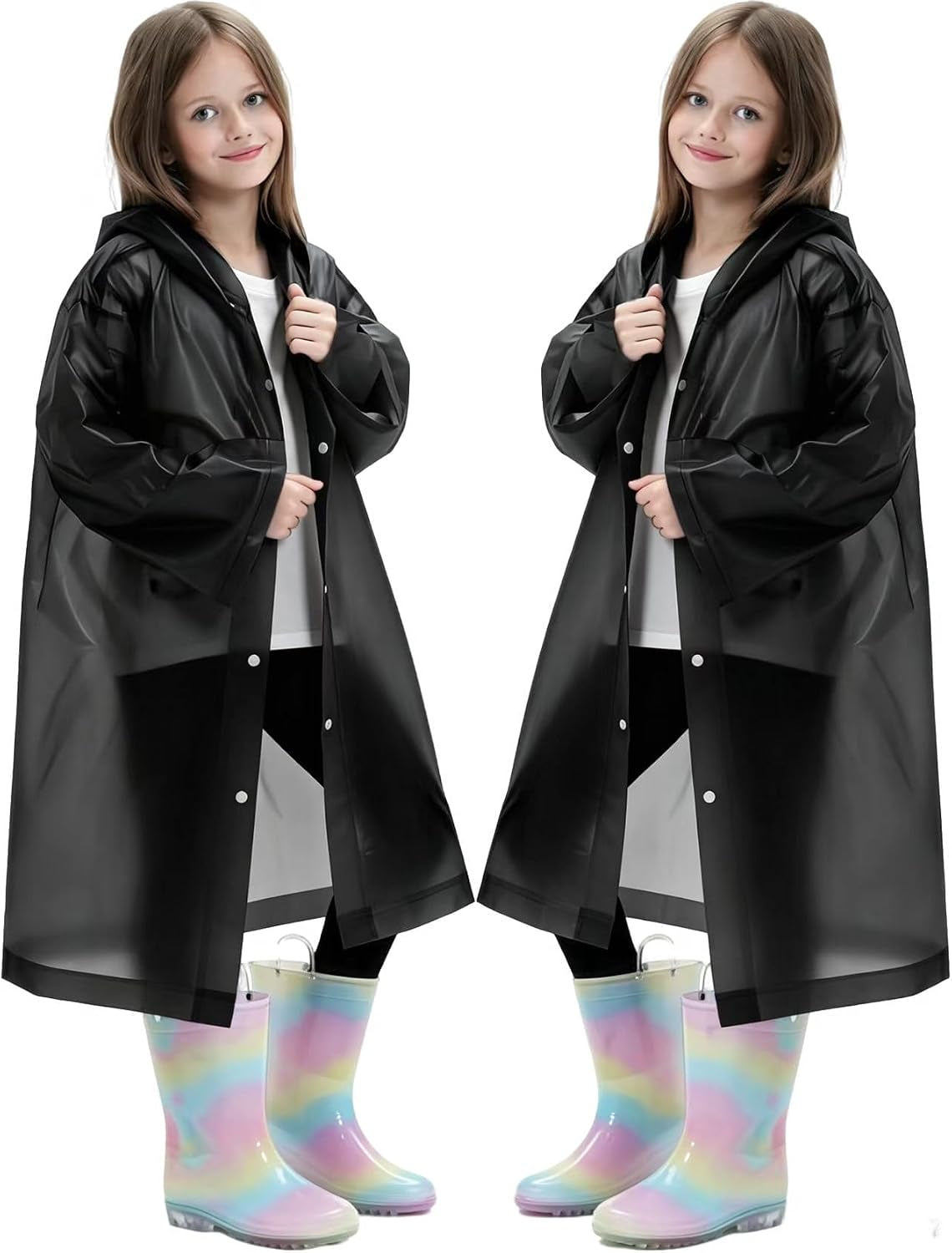 2 Pack Raincoats for Kids, Reusable Rain Ponchos with Hood and Sleeves Rain Coats for Boys and Girls