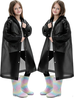 2 Pack Raincoats for Kids, Reusable Rain Ponchos with Hood and Sleeves Rain Coats for Boys and Girls