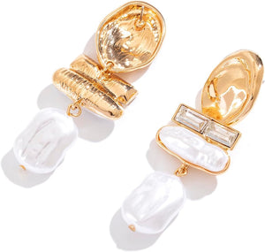 Statement Pearl Dangle Earrings, Gold and Large Pearl