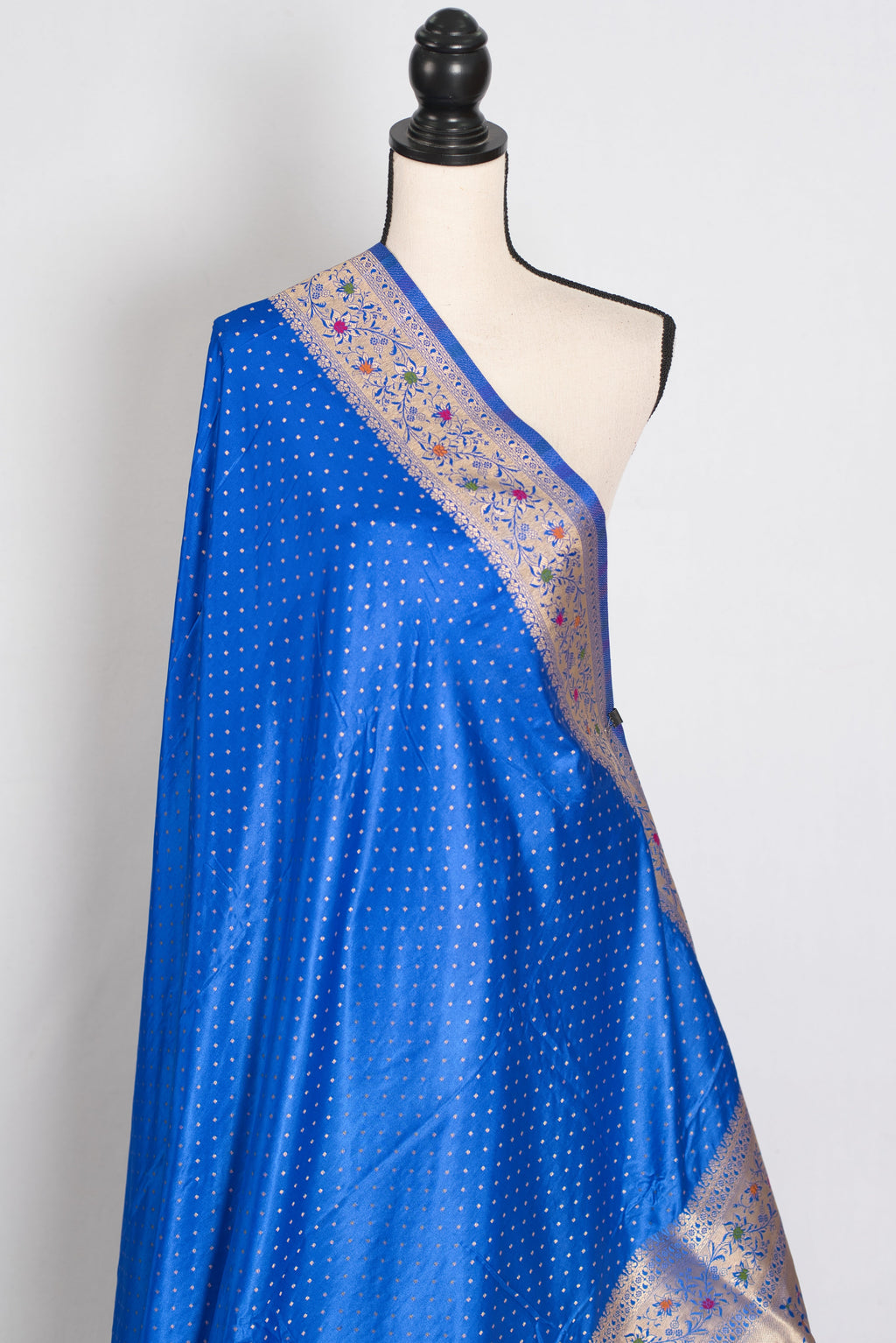 Nila | Blue Semi Mashru Banarasi Saree | Pre-Stitched Size 42 Brocade Blouse