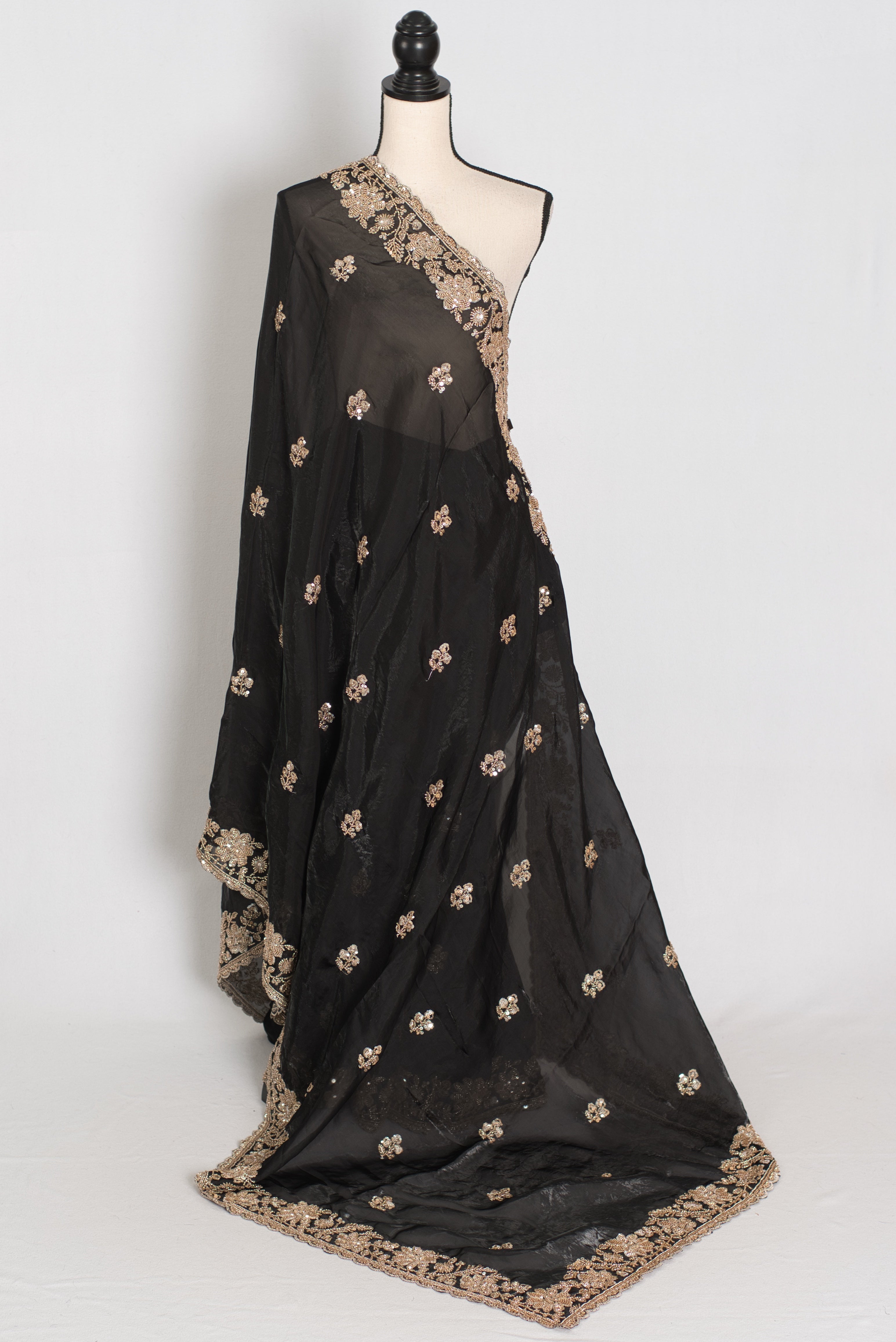 Aanya | Black Tissue Saree | Pre-Stitched Size 34 Blouse (Adjustable to 36/38)
