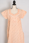 Light Orange Geometric Floral Print Pure Cotton Indian Nightgown