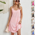 Summer Solid Color Round Neck Suspender Dress Casual Loose Hollow Straight Dresses For Beach Womens Clothing
