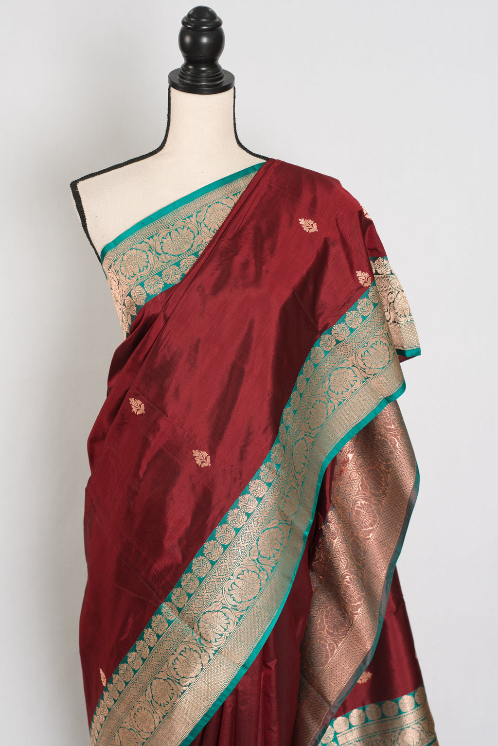 Kalpana | Brown Pure Katan Silk Banarasi Saree with 40 Size Stitched Blouse