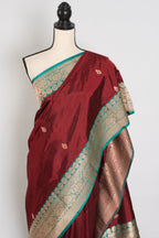 Kalpana | Brown Pure Katan Silk Banarasi Saree with 40 Size Stitched Blouse