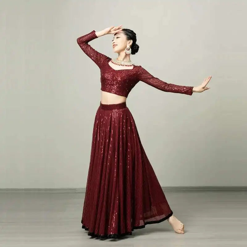 Iman Exotic Indian Dance Dress Ethnic Style Female Dance Dress Performance Photography Sari Top Large Swing Skirt Set
