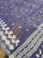 Madhabi : Mauve and White Blended Soft Cotton Jamdani Saree