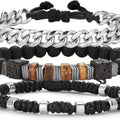 3Pc Mens Beaded Bracelets Silver Stainless Steel Chain Bracelet for Men Handmade Braided Bracelet Sets Jewelry Gifts for Men