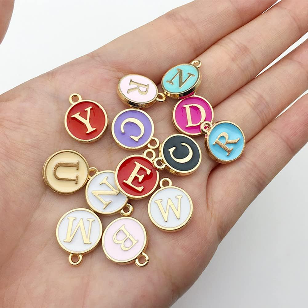 104 Pack Alphatbet Enamel Charms A-Z Letter Initial Double Side Beaded Pendants