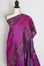 Indrani | Purple Hand Block Printed Bishnupur Katan Silk Saree | Pure Silk