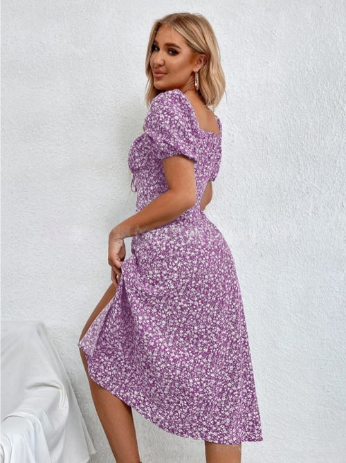 French-Style Floral Slip Dress - Women's Backless Sleeveless Slim-Fit Summer Midi Dress With Side Slit And Adjustable Suspender Straps