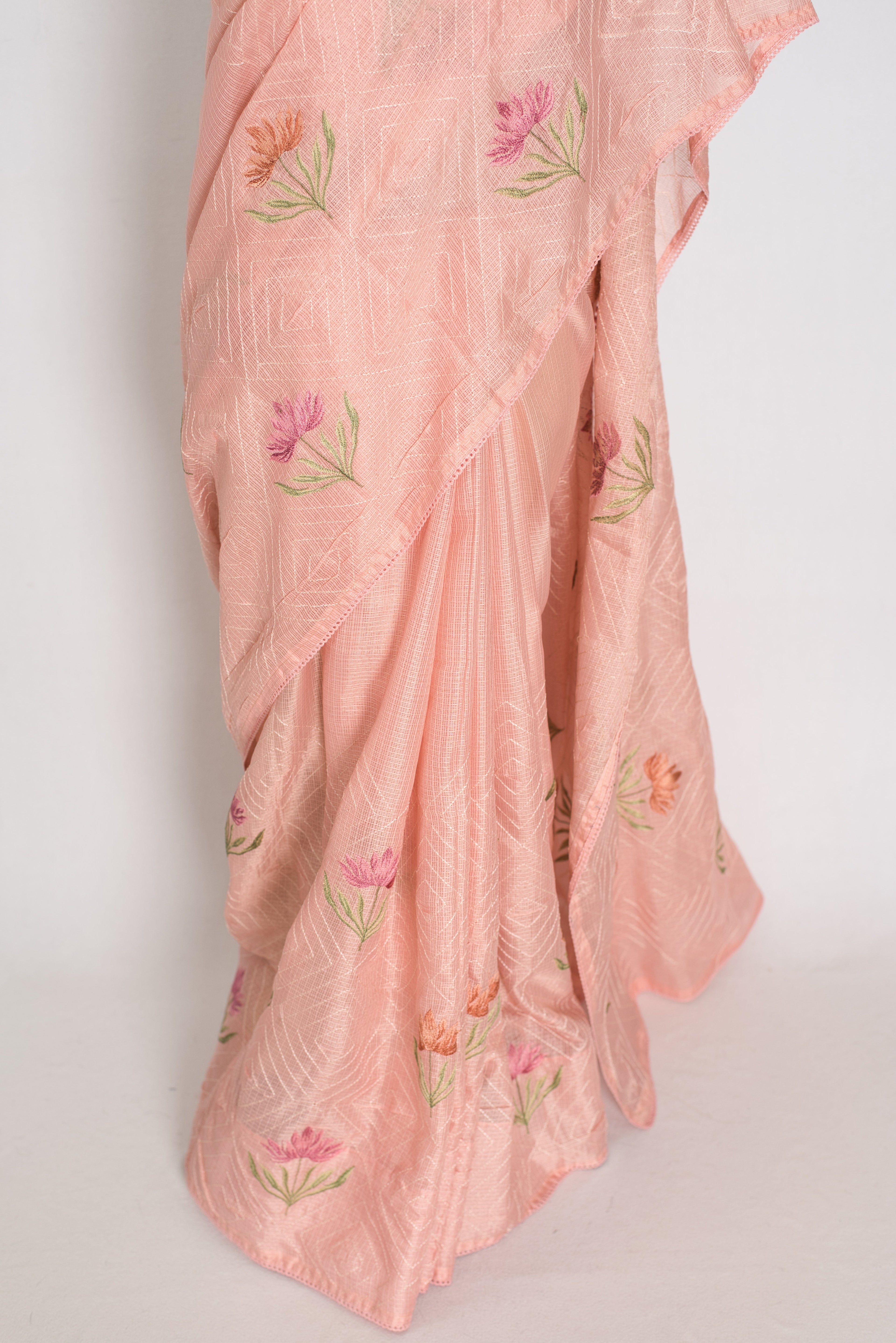 Mala | Peach Kota Silk Saree | Ultra-Lightweight, Breathable & Budget-Friendly