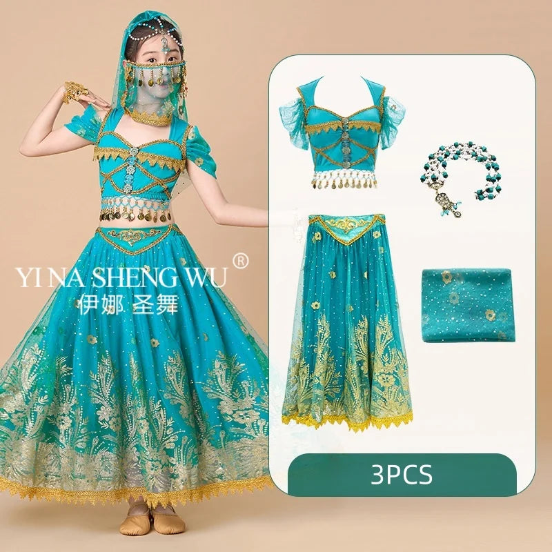 Children's Indian Princess Belly Dance Set Eastern Indian Dance Sari Girl Performance Clothing Children's Stage Costumes