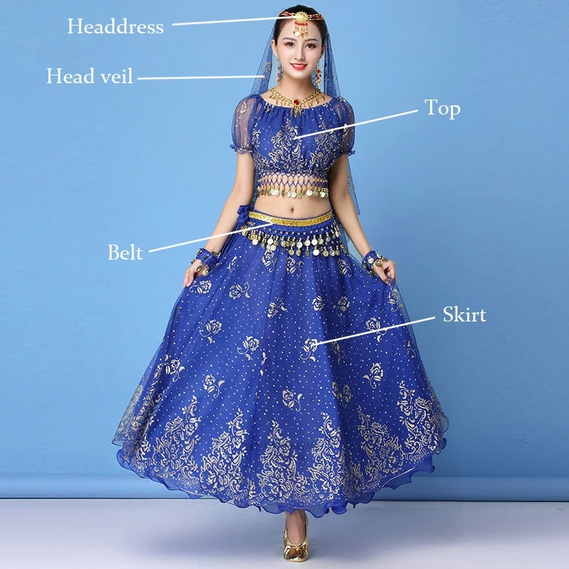 Bollywood Dress Costume Women Indian Dance Set Belly Dance Sari Clothing Belly Dance Performance Clothes Chiffon Dance Set New