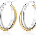 Two Tone Earrings for Women Gold and Silver Earrings Polished Chunky Huggie Hoop Earring Fashion Jewelry Two Tone Jewelry for Woman