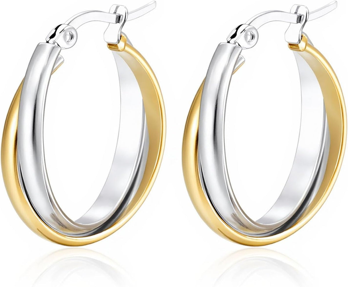 Two Tone Earrings for Women Gold and Silver Earrings Polished Chunky Huggie Hoop Earring Fashion Jewelry Two Tone Jewelry for Woman