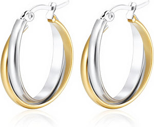 Two Tone Earrings for Women Gold and Silver Earrings Polished Chunky Huggie Hoop Earring Fashion Jewelry Two Tone Jewelry for Woman