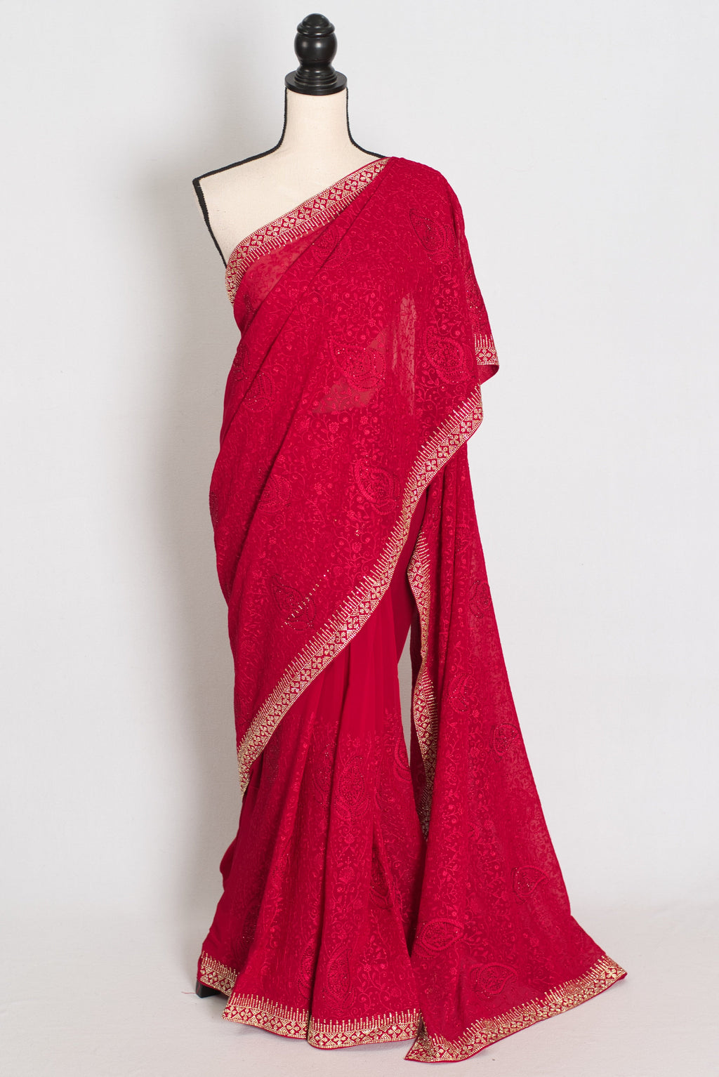Reeva | Rosy Pink Georgette Kashmiri Embroidery Saree| Cocktail Partywear