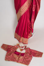 Rosy | Rose Pink Semi Mashru Banarasi Saree | Pre-Stitched Size 40 Blouse