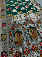 Rupa : Bottle Green Budget Friendly Baluchari Saree in Blended Silk