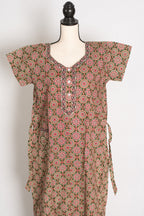 Hena Green Kalamkari Printed Pure Cotton Women's Nighty in Regular Size