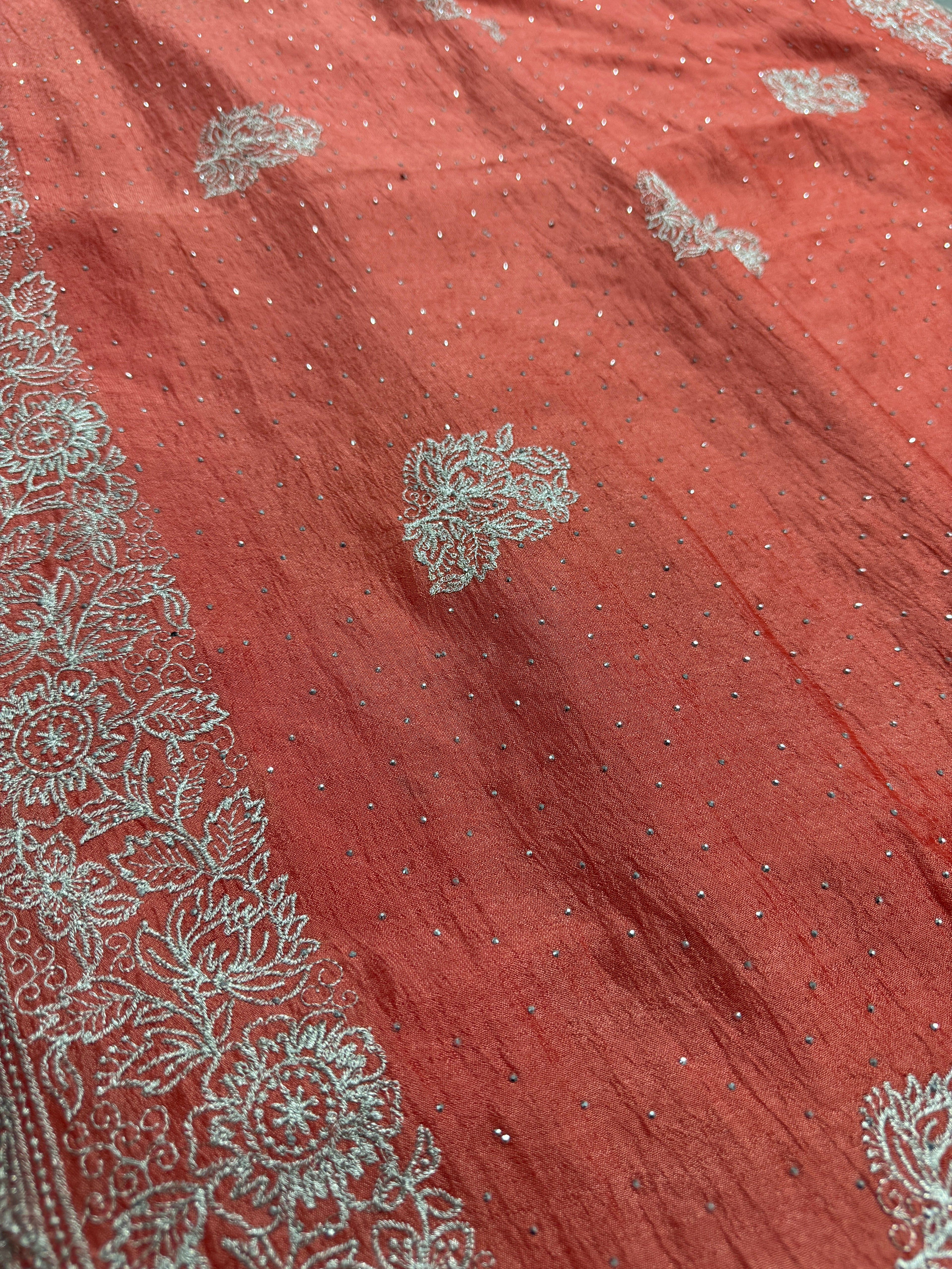 Iti | Peach Partywear Saree | Silver Thread Embroidery & Stones