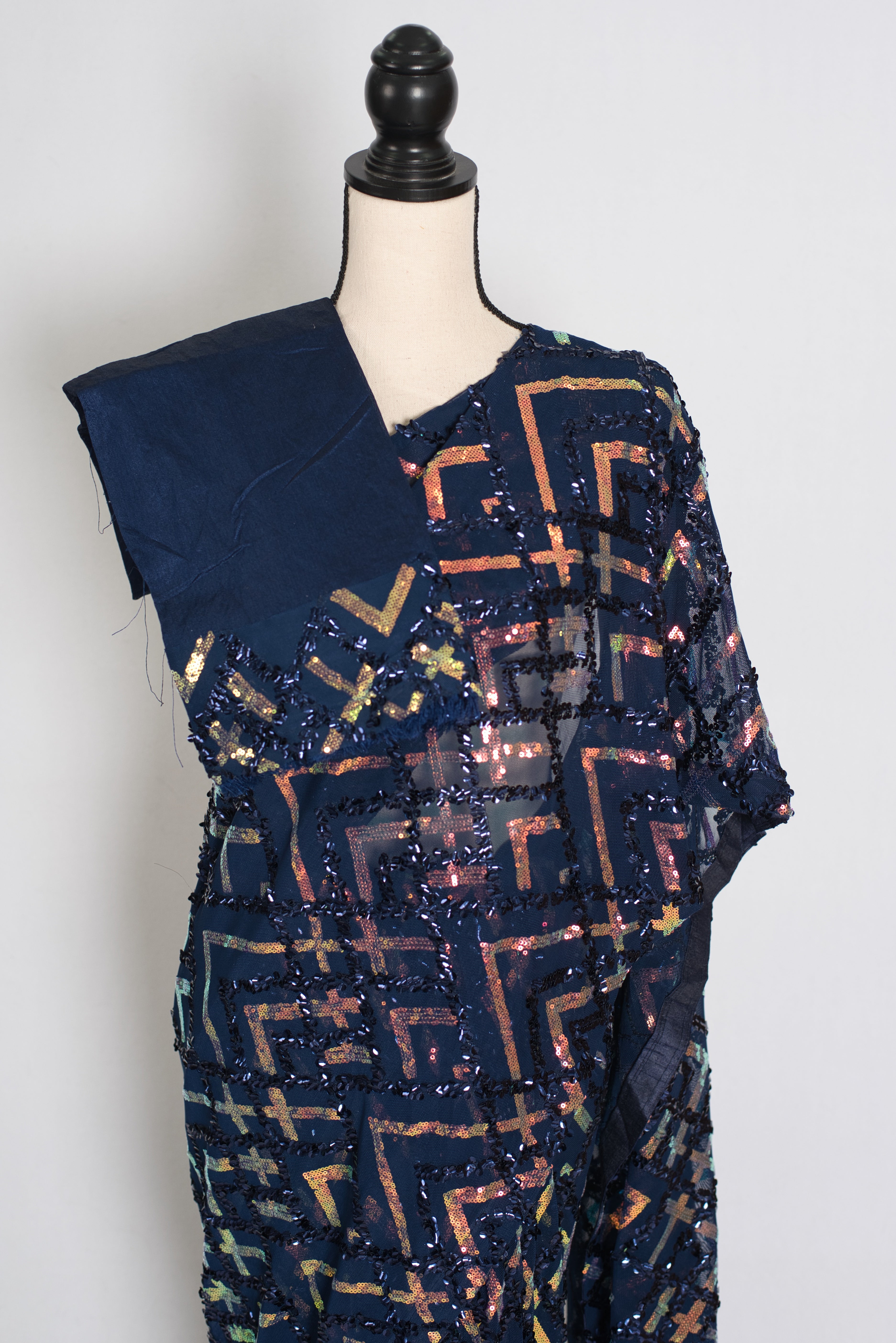 Elli | Navy Blue Soft Net Designer Sequin Saree | Glamorous Cocktail Partywear