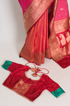 Vibha | Dual-Shade Pink Banarasi Silk Saree with 36 Size Ready-Stitched Blouse