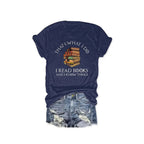 Women's Fashionable Short-Sleeve Round Neck T-Shirt With Book Printed Summer Top