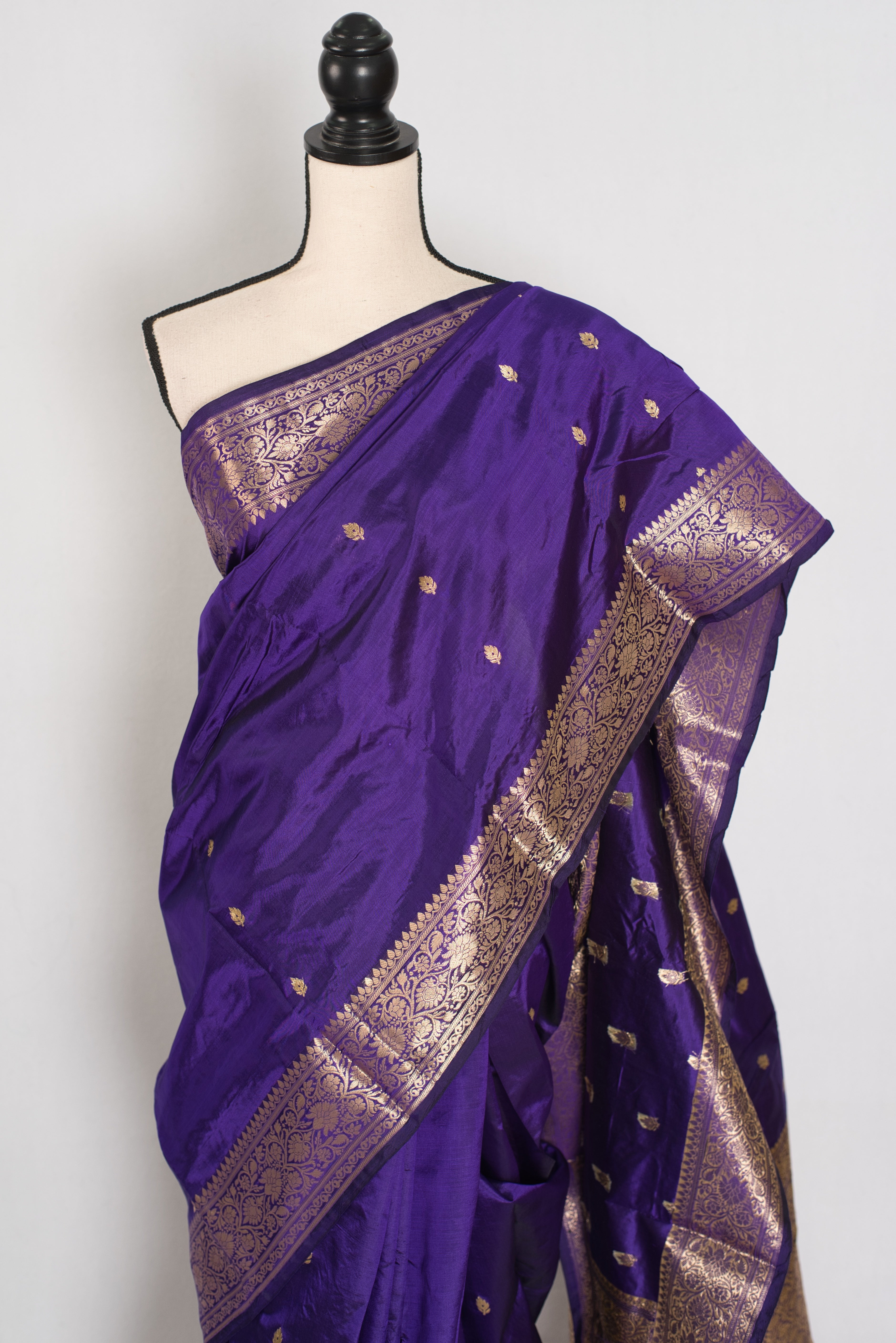 Mahua | Silk Mark Certified Pure Katan Banarasi Saree | Purple & Antique Gold