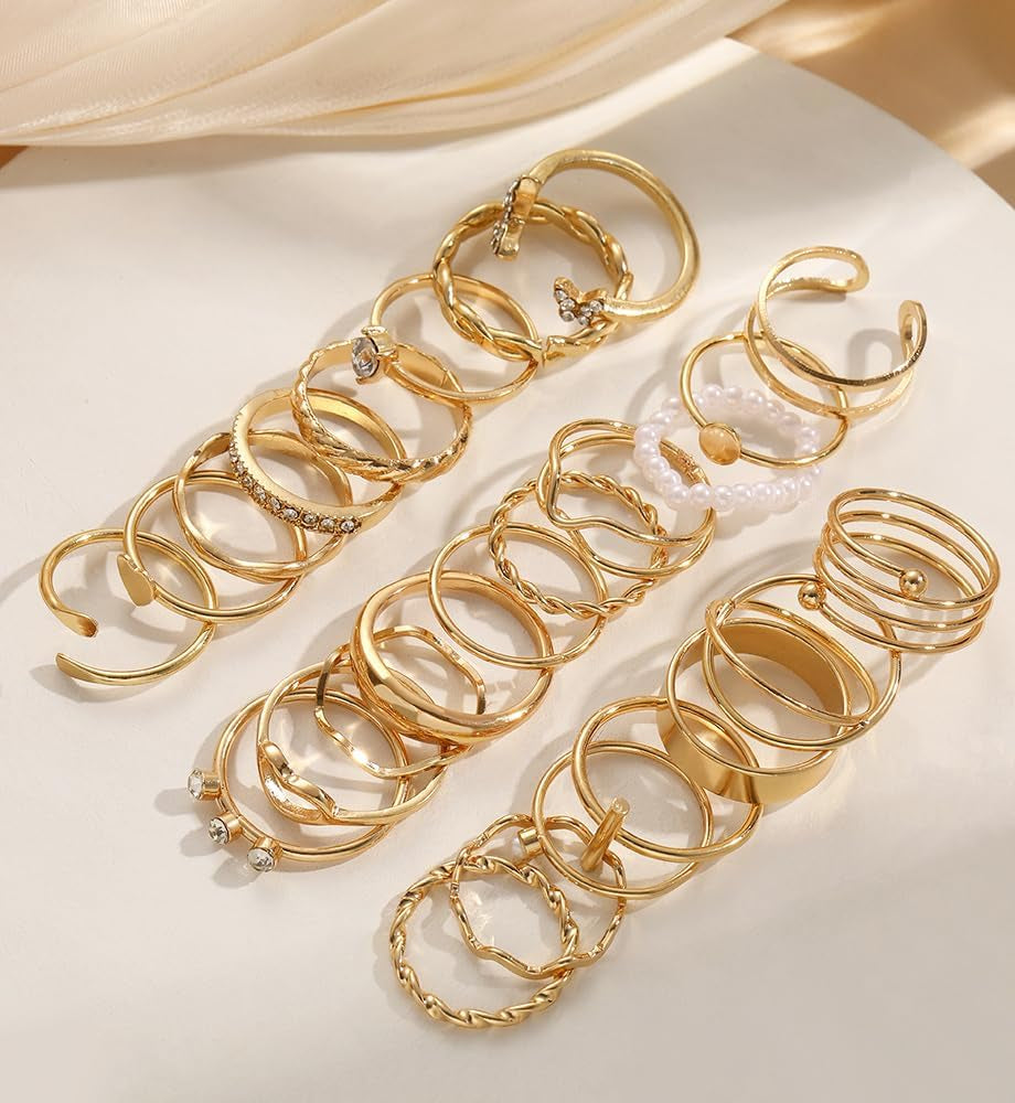 25 Pcs Gold Stackable Ring Set for Women, Chunky Knuckle Finger Midi Rings, Silver Simple Stacking Cute Rings Pack Trendy Stuff Jewelry Gift