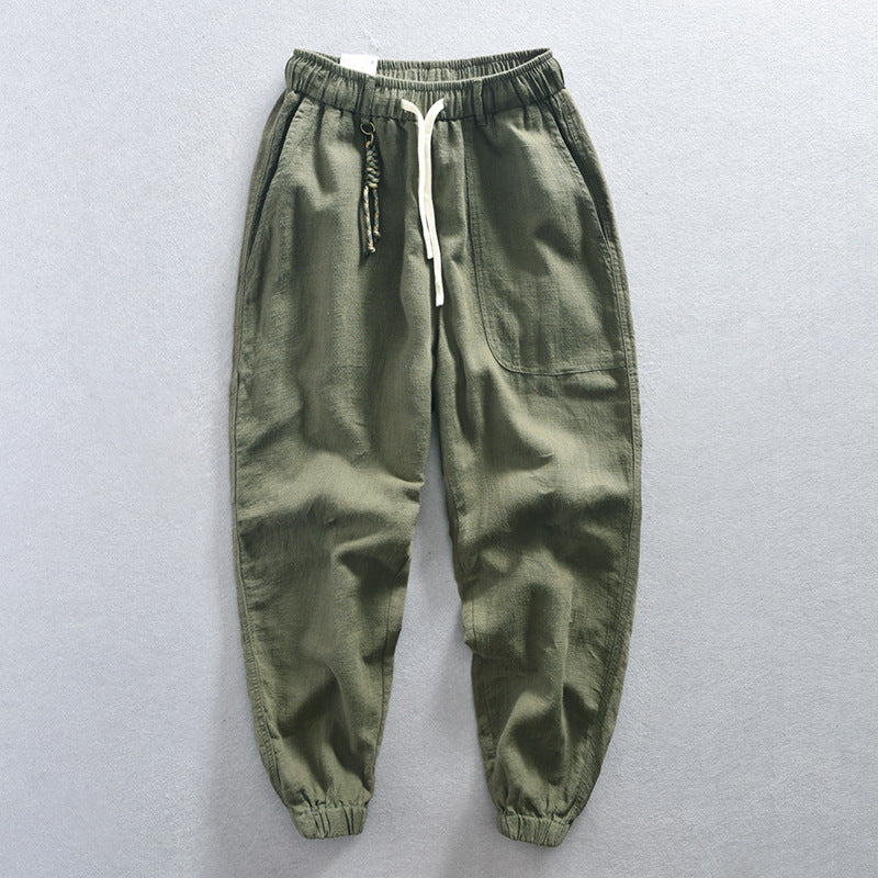 Mens Relaxed-fit Cotton-linen Casual Cropped Pants