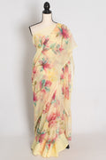 Sia : Light Yellow Floral Printed Chiffon Saree - Budget-Friendly Summer Drape