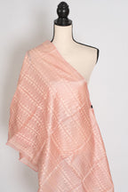 Benu : Tussar Silk Stole with Kantha Stitch – Pastel Peach Hand Embroidery