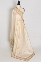 Shruti | Cream & Gold Soft Tissue Embroidered Wedding Saree | Pastel Collection