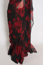 Mita : Black and Red Rose Printed Chiffon Saree - Budget Clearance Edition