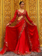 Customised Middle Eastern Wedding Dresses 2025 Red Floral Embroidered Indian Saree Bridal Evening Gowns