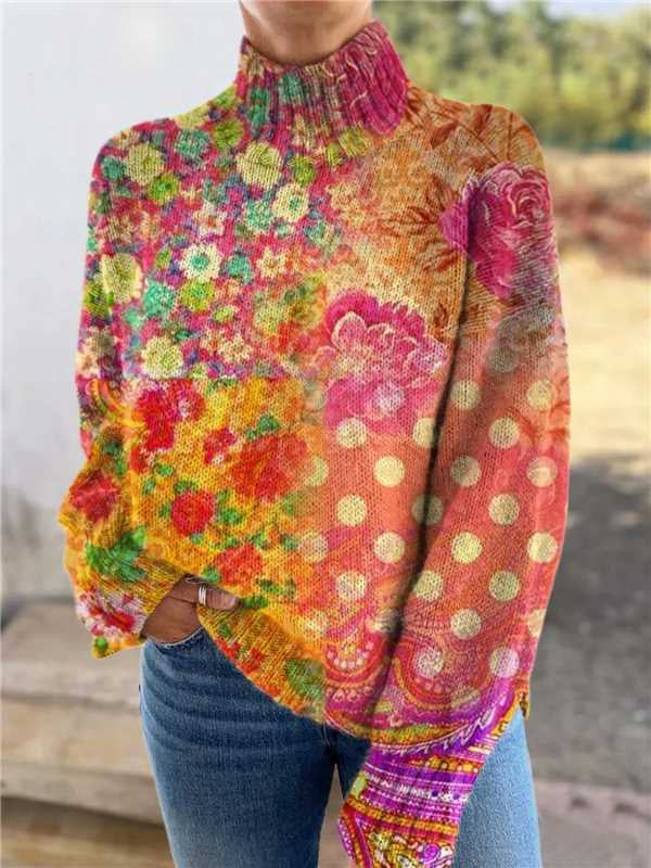 Women's Christmas Printed Turtleneck Sweater