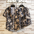 Men'ssummer Tropicalprinted Short Sleeved Shirt and Shorts Setcasual and Fashionablesuitable for Beach Vacationsand Dailyoutings